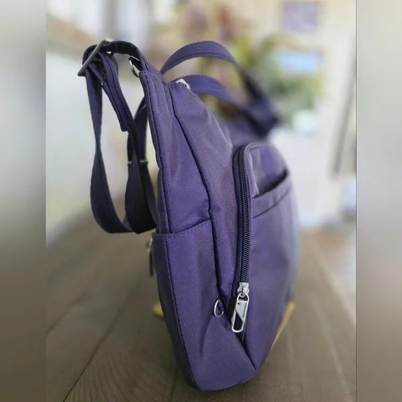 Travelon Anti-Theft Crossbody Bucket Bag In Eggplant Purple - Picture 6 of 10